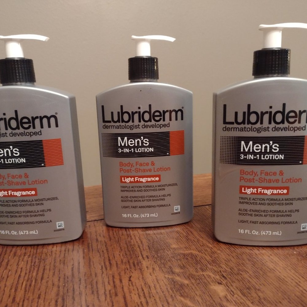 3x Lubriderm Men's 3-In-1 Lotion Body Face Aftershave Light Fragrance 16 oz